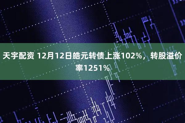 天宇配资 12月12日皓元转债上涨102%，转股溢价率1251%